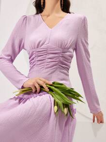 Modelyn Women'S V-Neck Long Sleeve Dress Fall Cloth For Women - Mauve Purple - View 1