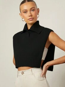 SHEIN BIZwear Women's Buttoned Loose Casual Sweater Vest - Black - View 1