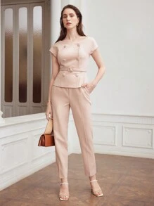 MOTF PREMIUM 女裝編織雙排扣腰帶襯衫