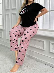 Slumberry CURVE Bộ đồ ngủ Pyjama tay ngắn họa tiết trái tim Plus Size - màu đen - Xem 5