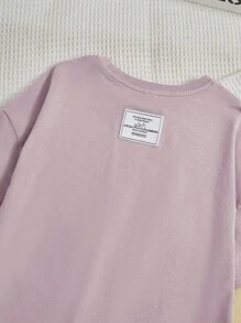 SHEIN 2 piezas/conjunto de atuendos casuales para niñas preadolescentes con parte superior y pantalones holgados de hombro caído con estampado de letras