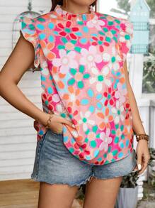 Breezaya Blusa De Talla Grande De Mujer Con Diseño Floral Impreso Y Volantes En Las Mangas