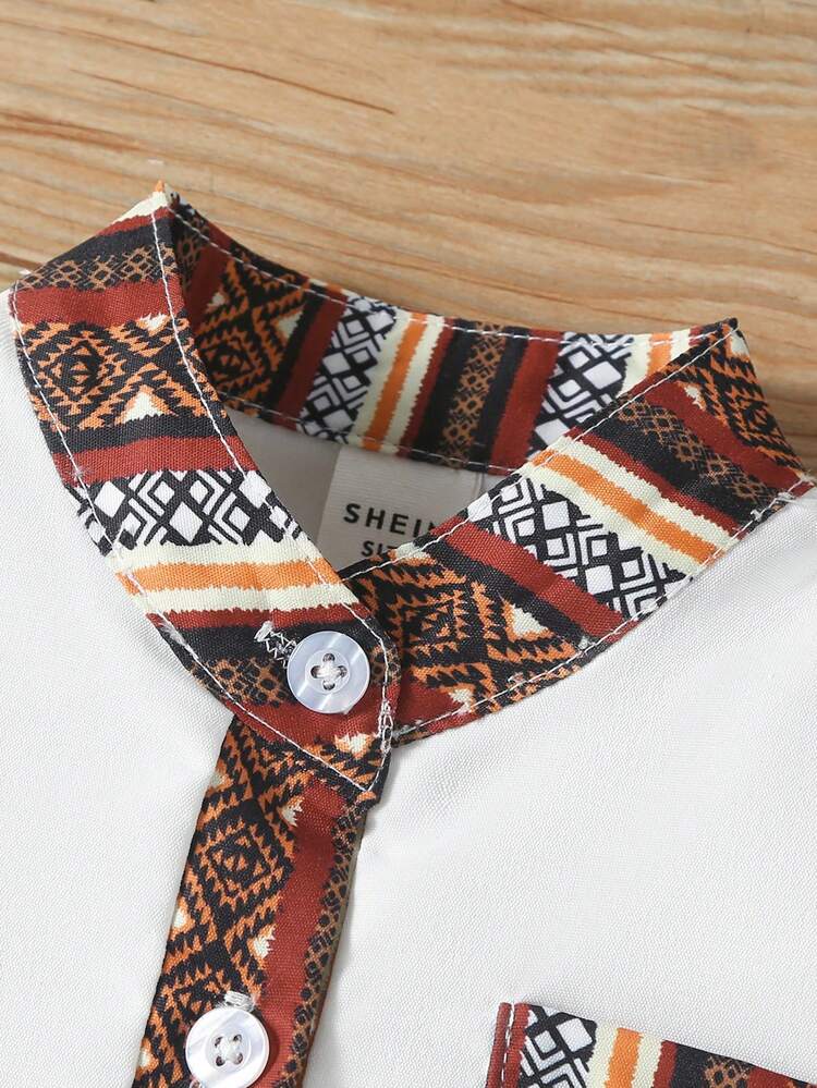 2pcs/Set Baby Boy Vintage Print Short Sleeve Top And Shorts Set, Summer