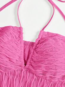 Soleia Top De Cuello Halter De Textura Sólida Para Mujer