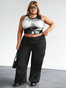 SHEIN CURVE+ Plus Size Tie Dye Crop Top - Multicolor - View 3