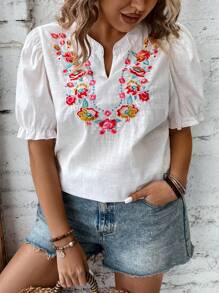 Breezaya Áo cánh Boho cổ khoét hoa cỡ lớn mùa hè - trắng - Xem 4