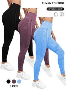 Yoga Trendy 無縫高彈性運動打底褲 - 彩色 - 查看 1