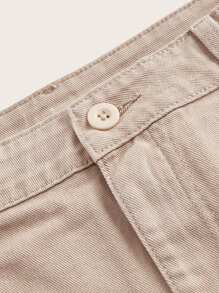 SHEIN MOD Của phụ nữ Màu thuần Denim Cargo Váy chữ A - Màu Khaki - Xem 3