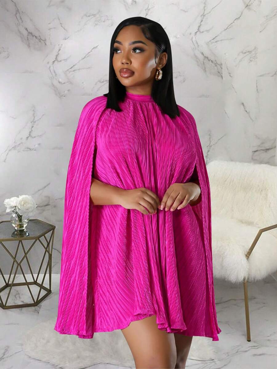 Của phụ nữ Màu thuần Áo choàng Tay áo Đầm - Màu Hồng Tươi - Xem 1