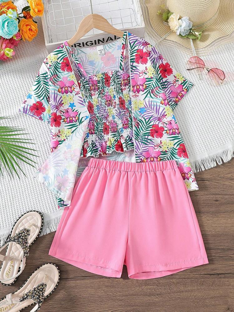 Tween Girls' Resort Style Cami Top, Shorts & Cardigan 3-Piece Set