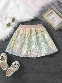 SHEIN Young Girl's Fashionable Sequin Ombre Skirt
