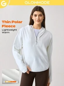 GLOWMODE Thin Polar Fleece Motivate Half-Zip Relaxed Hip Length Pullover Hoodie Comfortable Warm Fall Winter