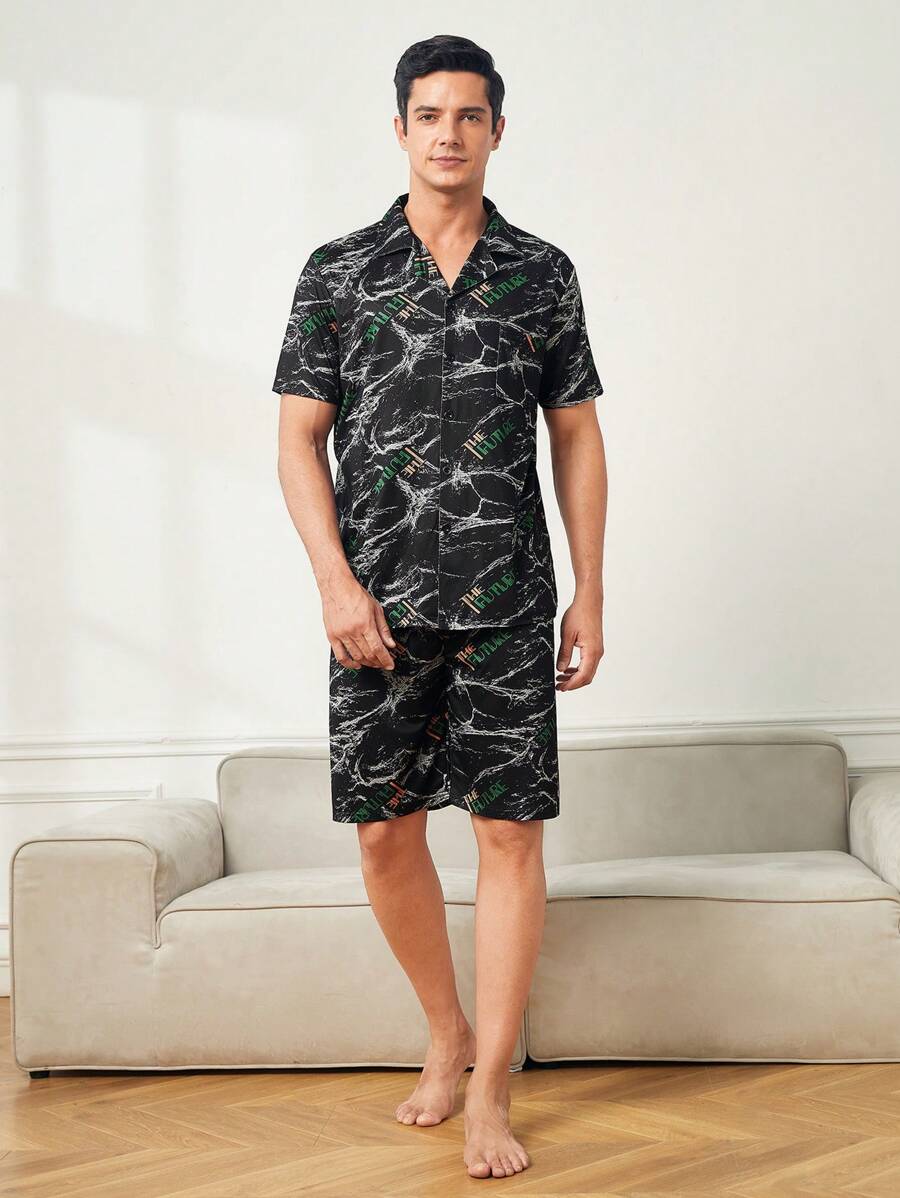 Nam Ngắn tay Áo Và Bộ quần short , Nhà  Mặc - màu đen - Xem 1