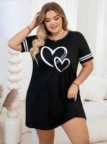 Plus Size Striped Heart Print Pajama Night Dress