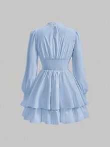 SHEIN MOD Ladies' Tie Neck Front Shirred Sleeve Wrap Dress