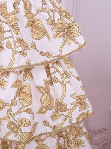 Vestido Largo Para Niñas Jóvenes Elegantes Y Magníficas Con Estampado Dorado De Múltiples Capas, Adecuado Para Fiestas De Cumpleaños, Fiestas Nocturnas, Actuaciones Y Bodas - Blanco - Ver 6