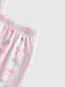 ROMWE Kawaii 复古风格蝴蝶结和花卉印花短袖上衣和短裤女式 Himekaji 睡衣套装，学校 - 彩色 - 查看 3