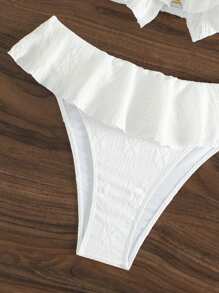 SHEIN Swim Summer Beach Women's Ruffled Texture Bandeau Bikini Set - White - View 5