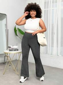 CovetEZ 大尺碼女士純色喇叭褲運動褲 - 深灰色 - 查看 4