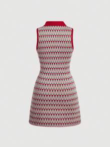 SHEIN MOD Women'S Floral Printed Button Closure Semi-Placket Bodycon Dress,Valentine Outfits - Red - View 2