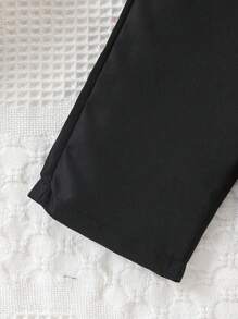 SHEIN Young Girl's Elegant Short Sleeve Blouse With Ruffle Hem And Pants Set - Black and White - View 3