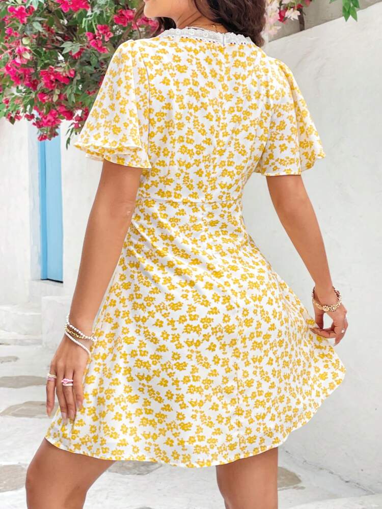 Women's Floral Printed Front Tie Waist Dress
