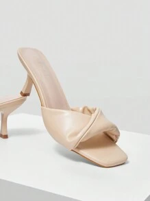 MOTF PREMIUM SQUARE TOE STILETTO HEELS SIMPLE DAILY WOMEN'S SANDALS - Apricot - View 4