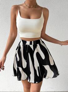 Chiquease Printed Texture Elastic Waist Skirt - Black and White - View 1