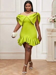 Đầm mini ôm vừa vặn có nơ trang trí cho nữ - Màu xanh chanh - Xem 1