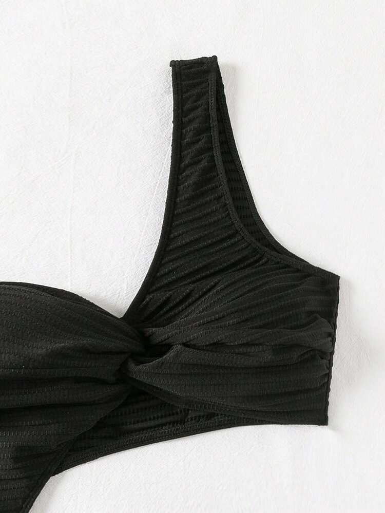 One Shoulder Sleeveless Twist Detail Hollow Out One Piece Swimsuit Summer