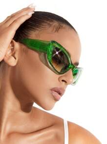 SHEIN BAE 1 件女士街头风格多巴胺太阳镜，适合夜总会和派对 - 綠色 - 查看 4