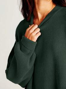 Mock Neck Drop Shoulder Split Hem Sweater,Long Sleeve Tops - Green - View 4