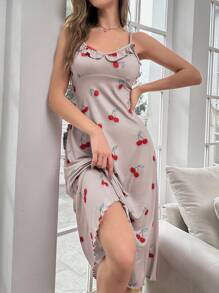 Váy ngủ có dây đeo spaghetti in hình anh đào Váy ngủ Pajama - Nhiều màu - Xem 4