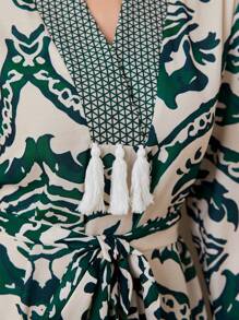 Seusyu Women's Full Printed Fringe Detail Dress - Multicolor - View 8