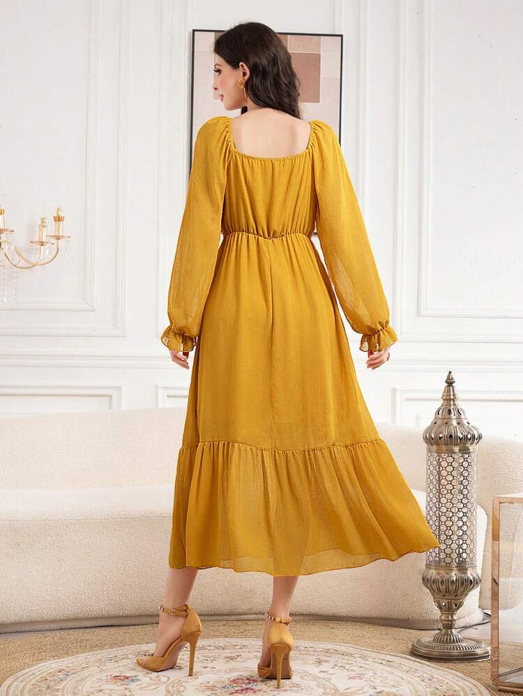 Ladies' Cross Front Design Ruffle Sleeves Dress