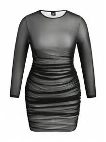 SHEIN Unity Kích thước lớn Quần bó Lưới Đầm tiệc rượu Với Xếp - trắng - Xem 1