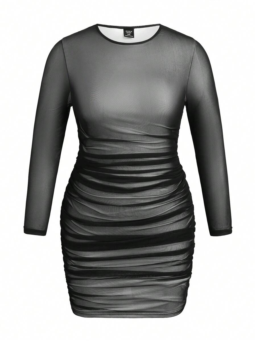 SHEIN Unity Kích thước lớn Quần bó Lưới Đầm tiệc rượu Với Xếp - trắng - Xem 1