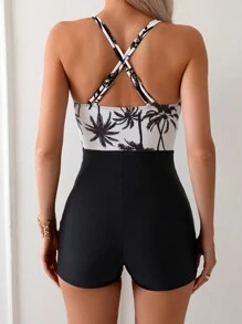 Swim Lushoire Cây dừa In Quay trở lại Đồ bơi một mảnh Lễ hội hóa trang - Đen và trắng - Xem 2