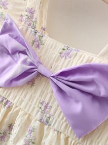 SHEIN Vintaside Kids Lato Nowo narodzona dziewczynka Bez Rękawów Wzór w kwiaty Sukienki , Kraj Styl - Wielokolorowe - Zobacz 4