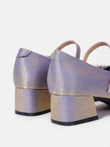 女式時尚方頭高跟鞋 - 淺藍色 - 查看 7