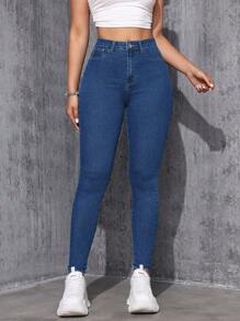 SHEIN ICON 修身款休閒丹寧褲 - 中等水洗藍 - 查看 4