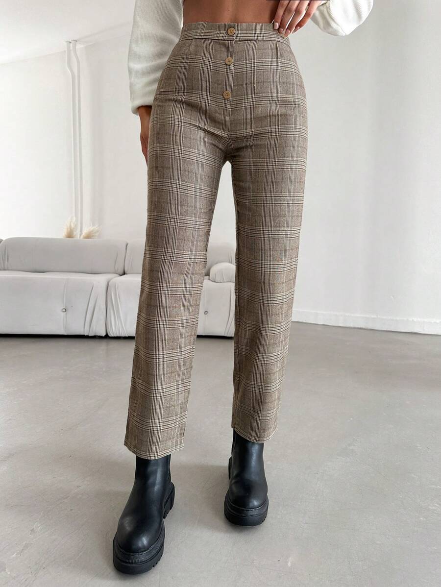 EURMUSE Pantalones Beige Para Mujer Con Diseño De Botones - Beis - Ver 1