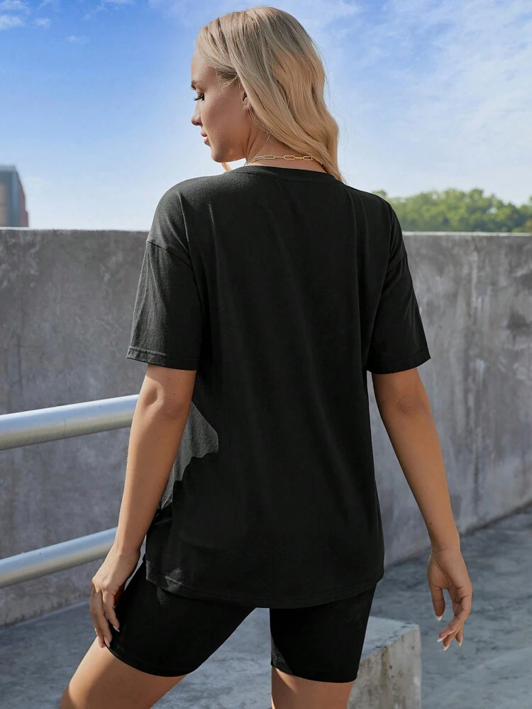 Maternity Loose Fit Character & Letter Print Round Neck T-Shirt