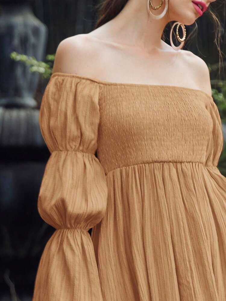 Women'S Off Shoulder Lotus Leaf Sleeve Dress