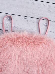 Tween Girls' Fuzzy Spaghetti Strap Tank Top With Sequin Detailing And Skirt Set - Pink - View 4