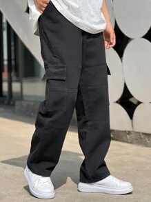 Manfinity Homme Men's Straight Leg Cargo Jeans - Black - View 3