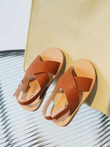 Sandalias planas y cómodas con para niños, de cuero - Marrón - Ver 2