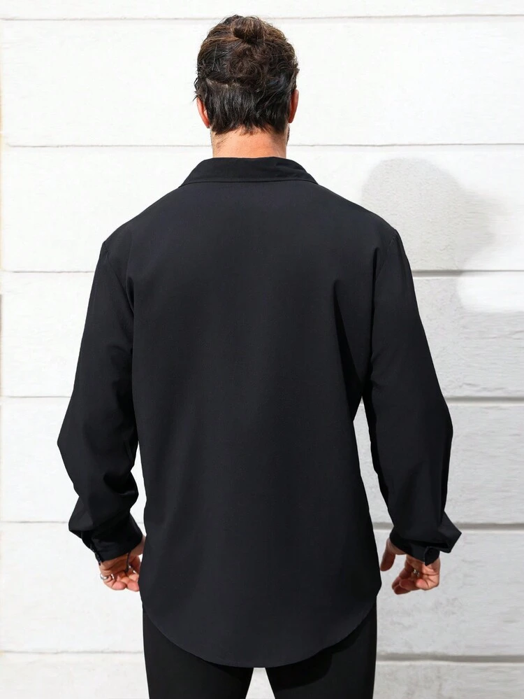 Men's Plus Size Long Sleeve Shirt With Polka Dot Prints And Patchwork