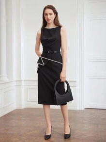 MOTF PREMIUM WOVEN WOMEN'S CONTRAST LACE HEM DRESS - Black - View 2