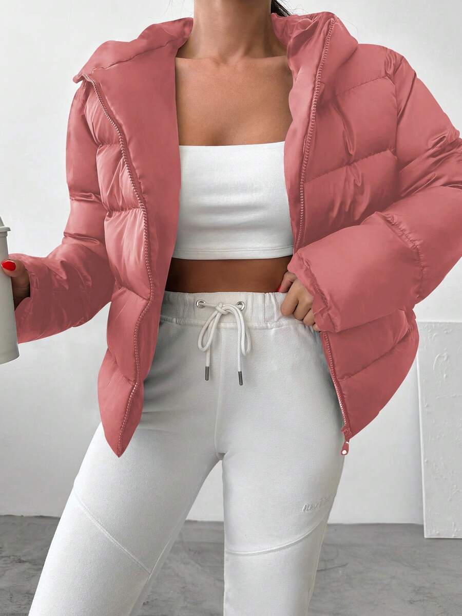 EURMUSE Women's Hooded Puffer Coat Padded Jacket - Baby Pink - View 1